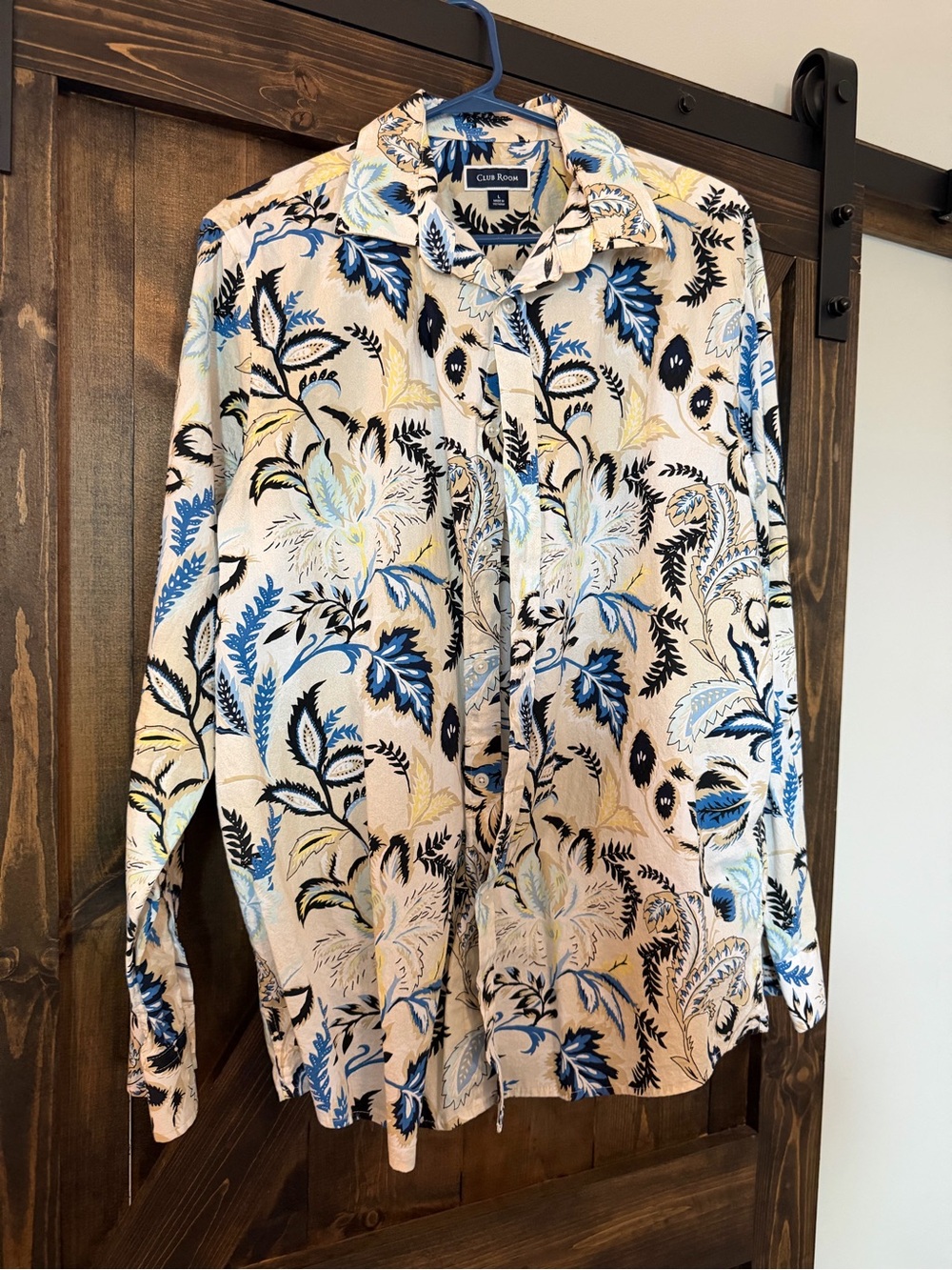 Club Room Beige Shirt with Blue & Black Floral Print